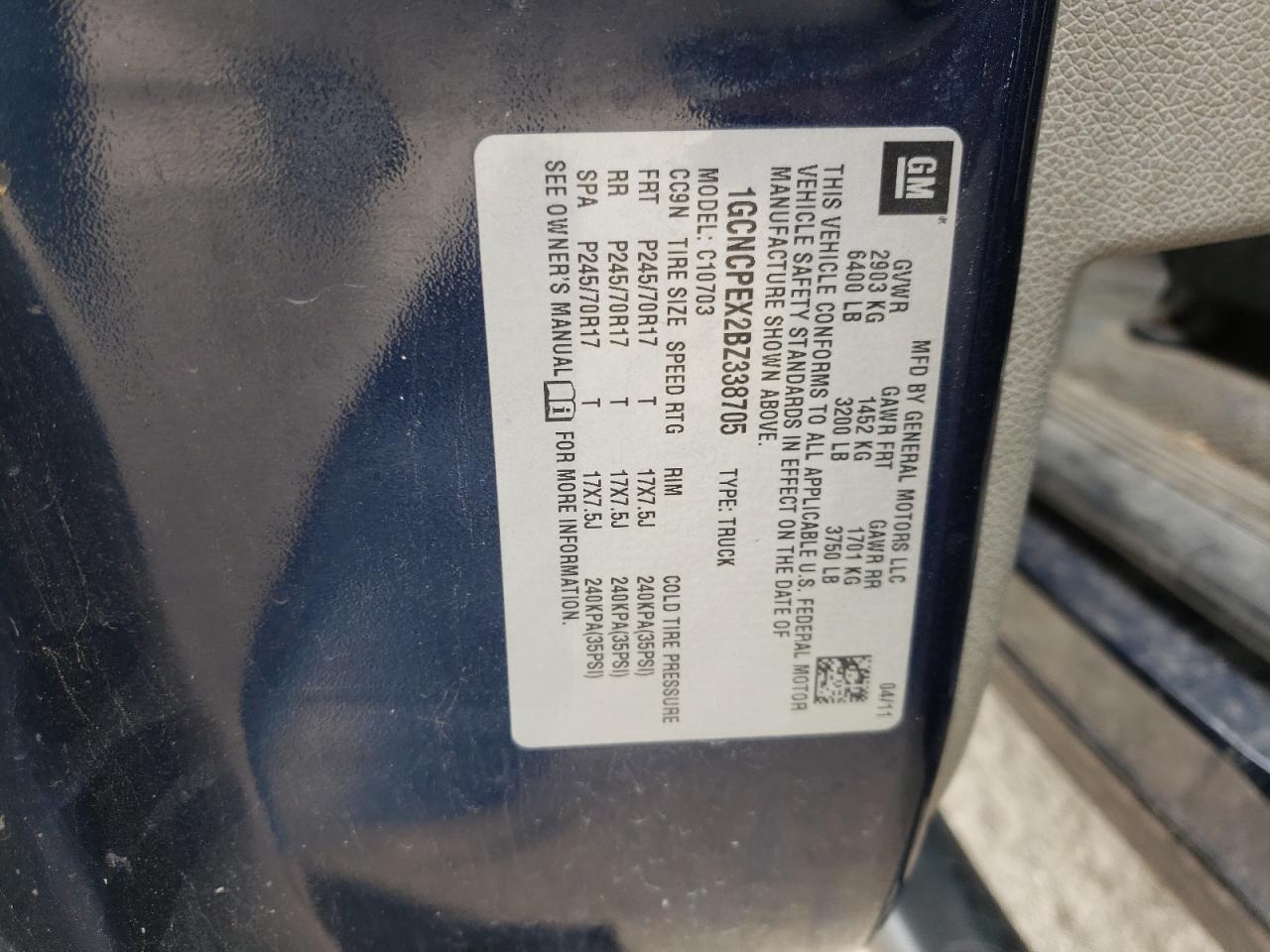 1GCNCPEX2BZ338705 2011 Chevrolet Silverado C1500