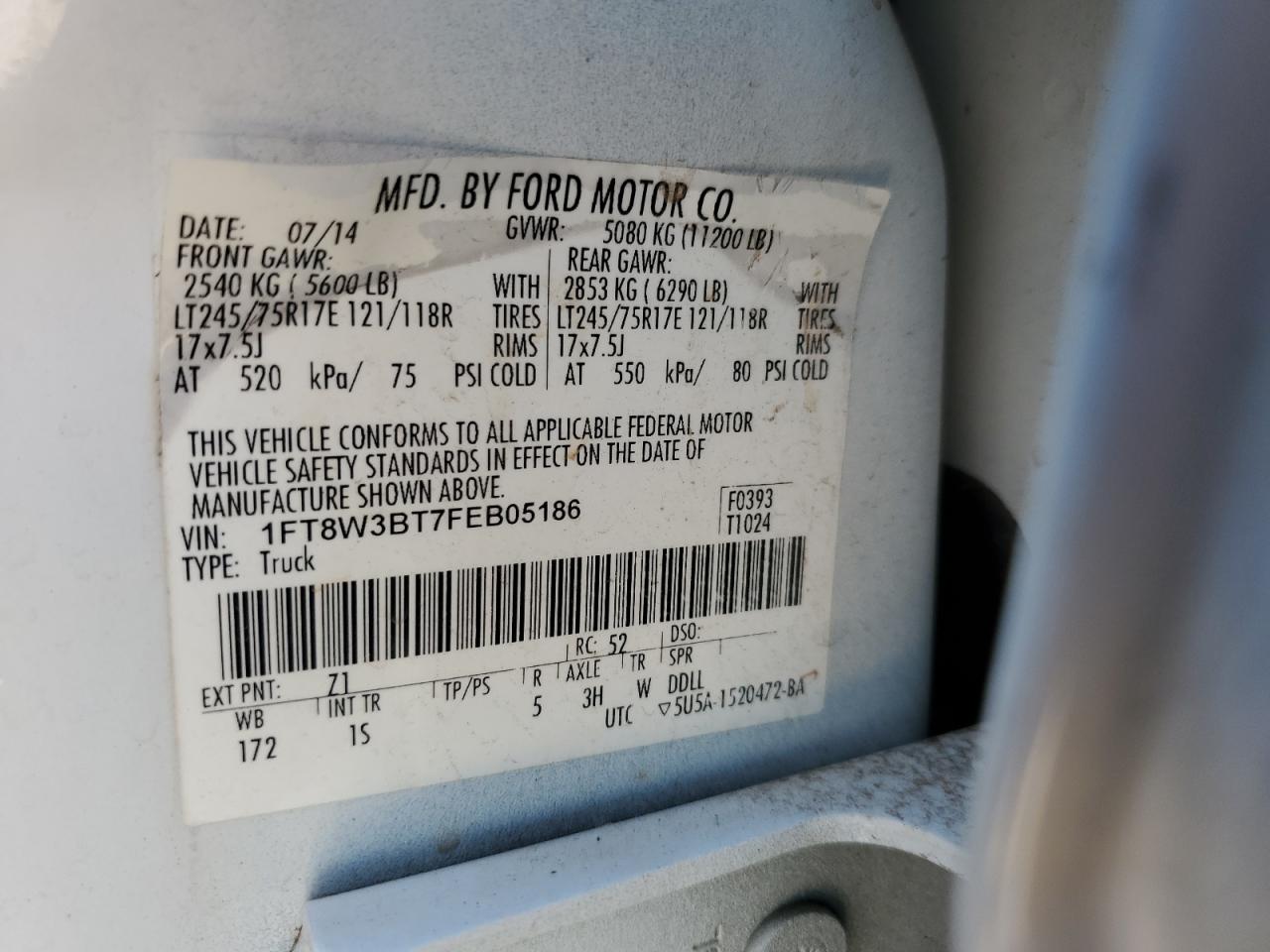 1FT8W3BT7FEB05186 2015 Ford F350 Super Duty