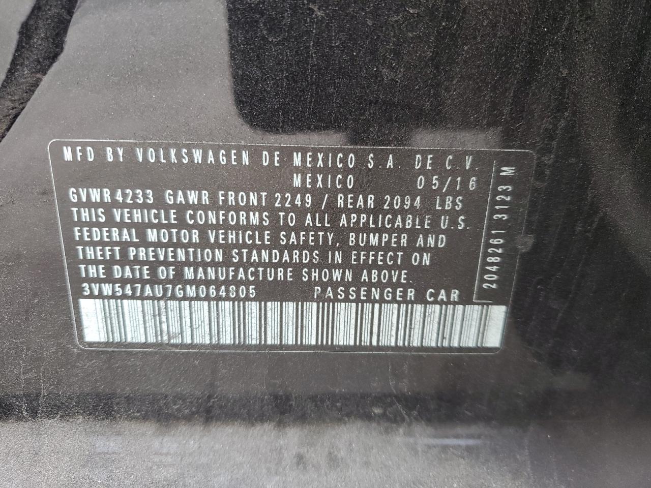 3VW547AU7GM064805 2016 Volkswagen Gti S/Se