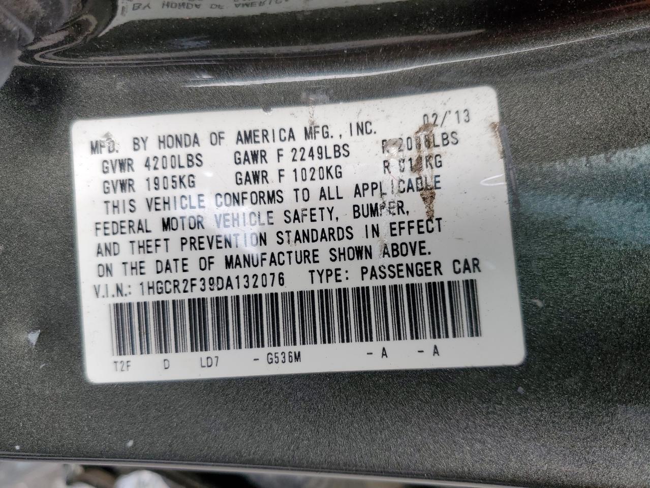 1HGCR2F39DA132076 2013 Honda Accord Lx