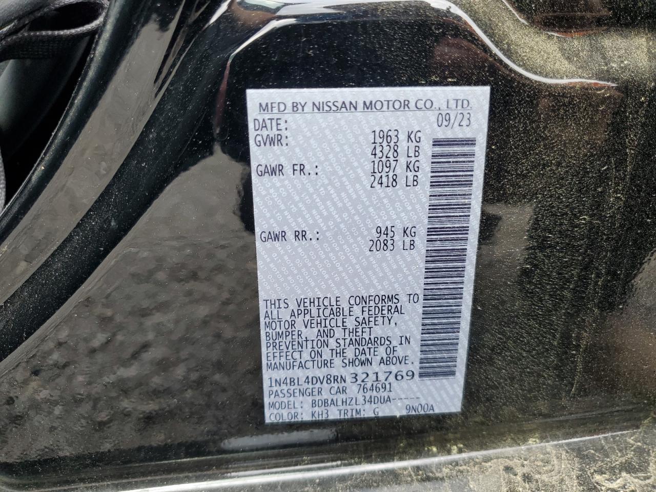 2024 Nissan Altima Sv vin: 1N4BL4DV8RN321769