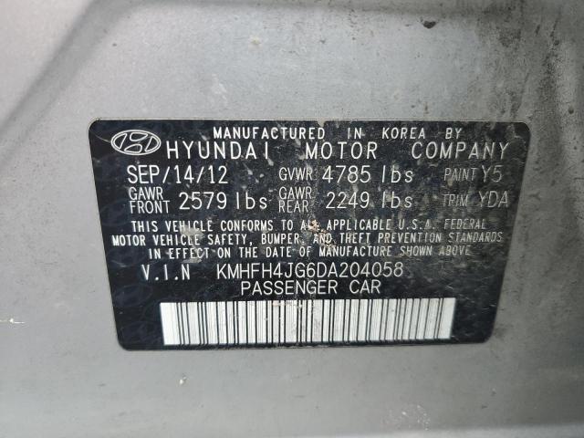 2013 Hyundai Azera Gls VIN: KMHFH4JG6DA204058 Lot: 55020384