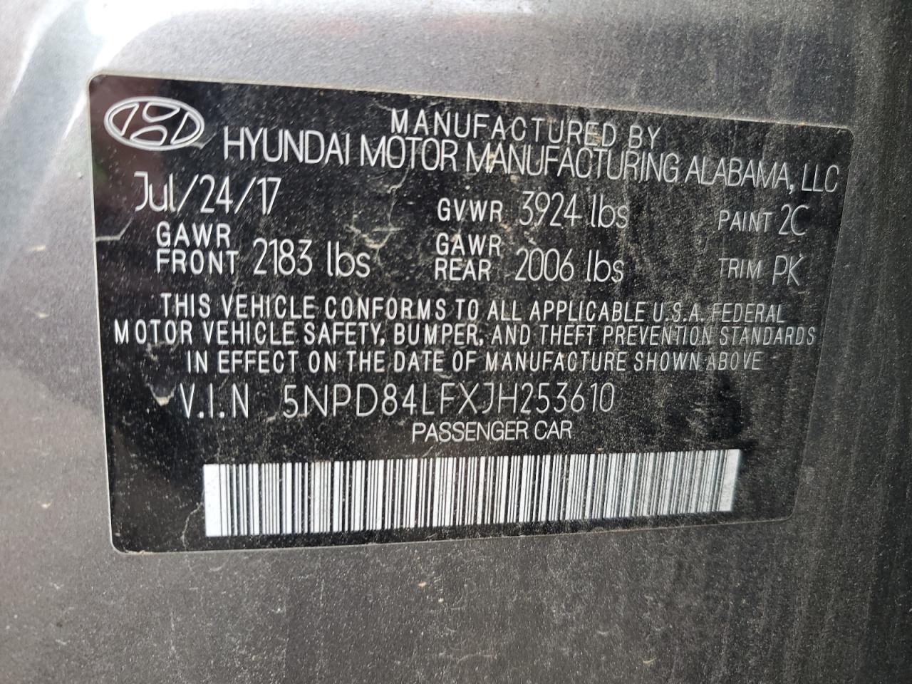 5NPD84LFXJH253610 2018 Hyundai Elantra Sel