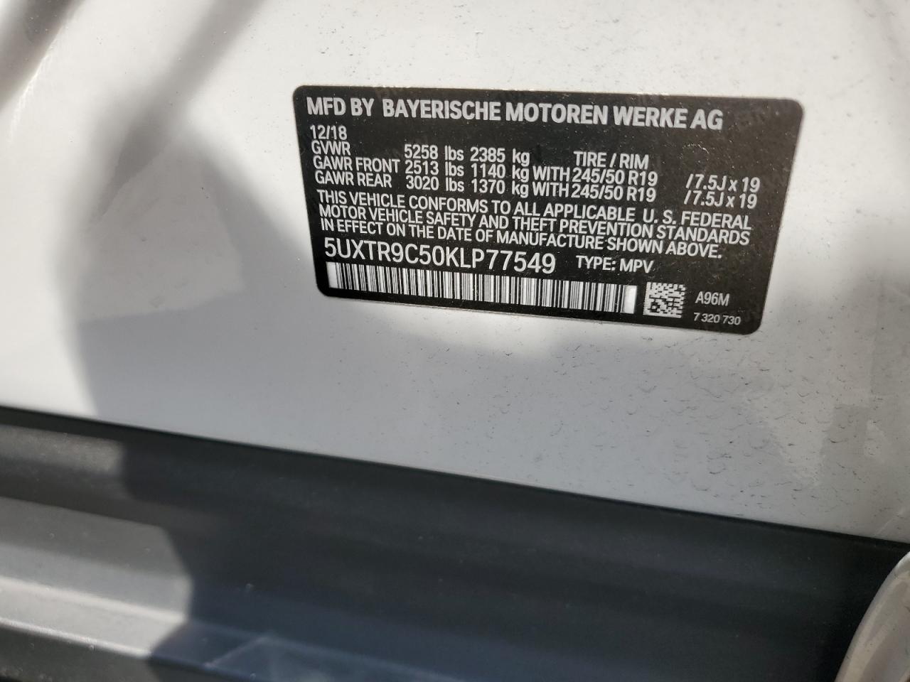 5UXTR9C50KLP77549 2019 BMW X3 xDrive30I