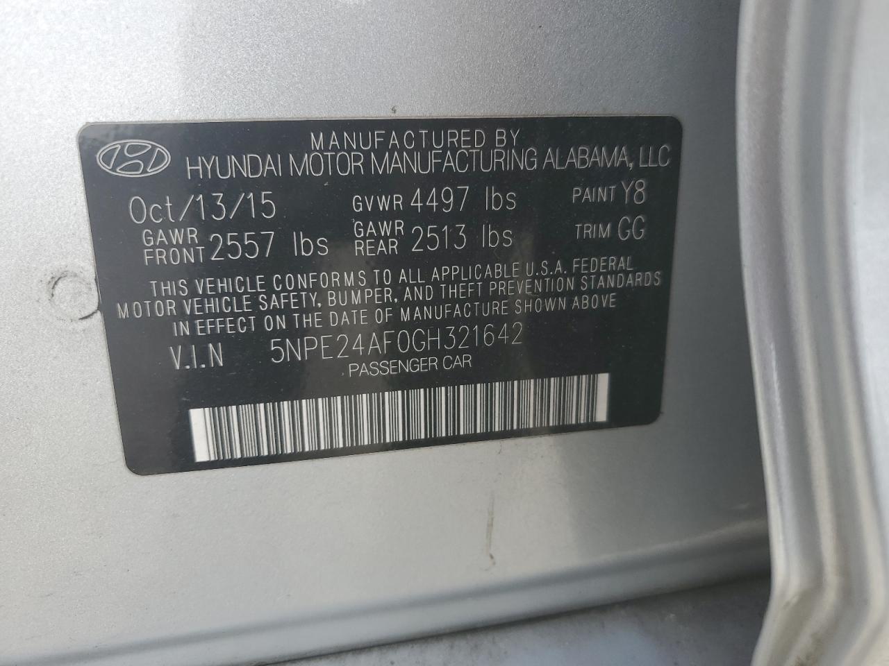 5NPE24AF0GH321642 2016 Hyundai Sonata Se