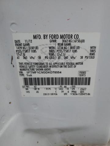 2013 Ford F150 VIN: 1FTMF1CM3DKD78554 Lot: 54654894