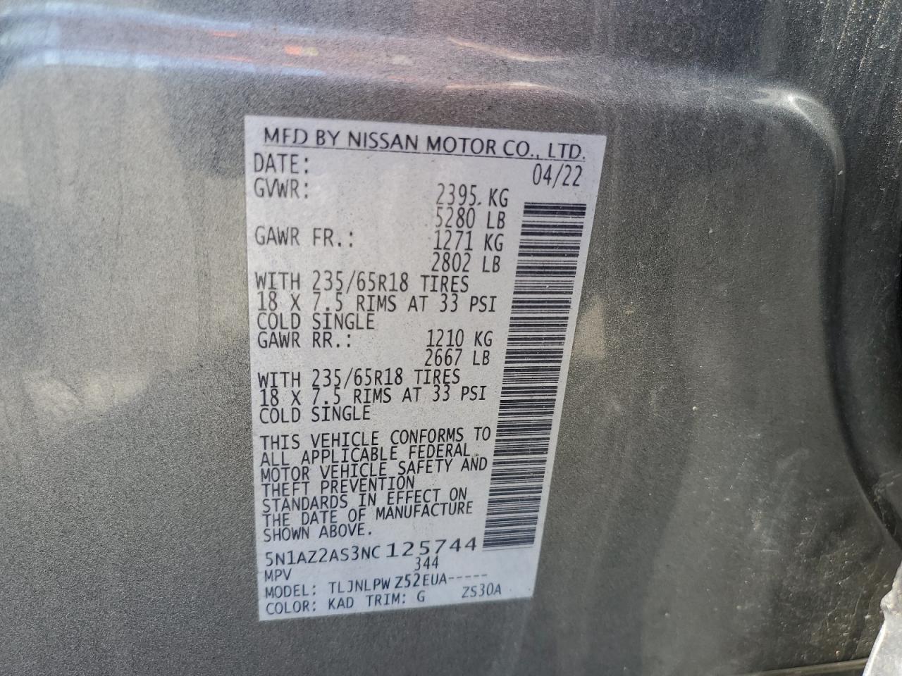 5N1AZ2AS3NC125744 2022 Nissan Murano S