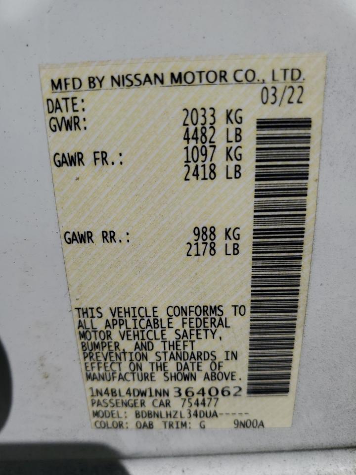 1N4BL4DW1NN364062 2022 Nissan Altima Sv