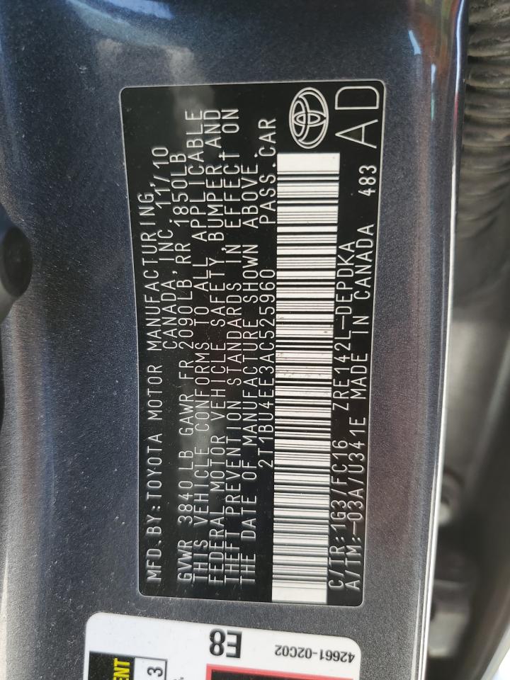 2T1BU4EE3AC525960 2010 Toyota Corolla Base