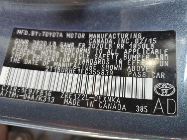 2015 Toyota Corolla L VIN: 2T1BURHE1FC355839 Lot: 54950424