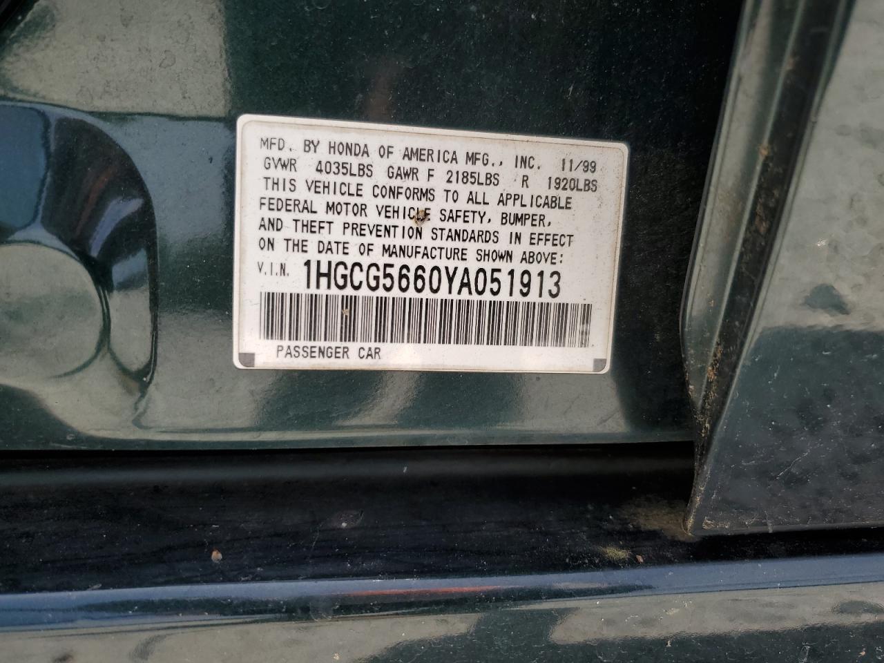 1HGCG5660YA051913 2000 Honda Accord Ex