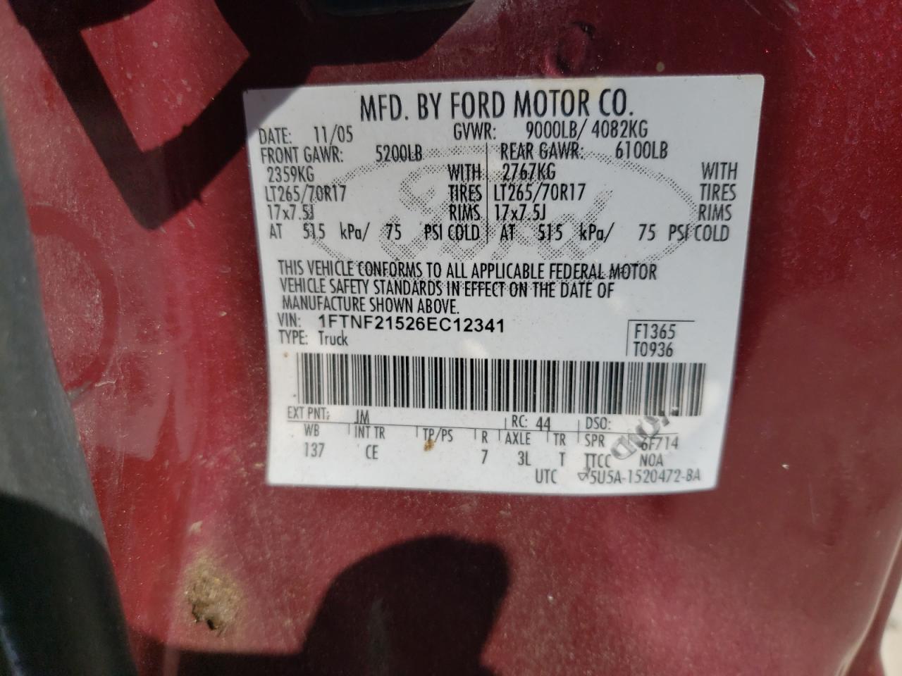 1FTNF21526EC12341 2006 Ford F250 Super Duty