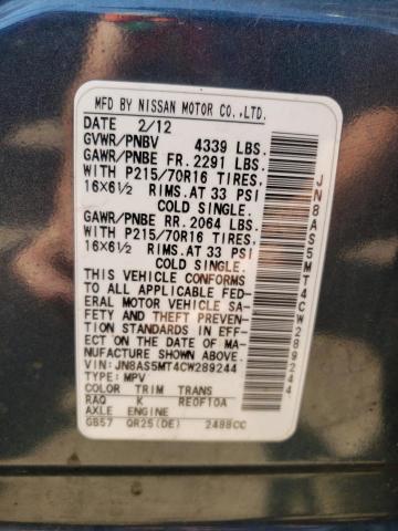 2012 Nissan Rogue S VIN: JN8AS5MT4CW289244 Lot: 54636704