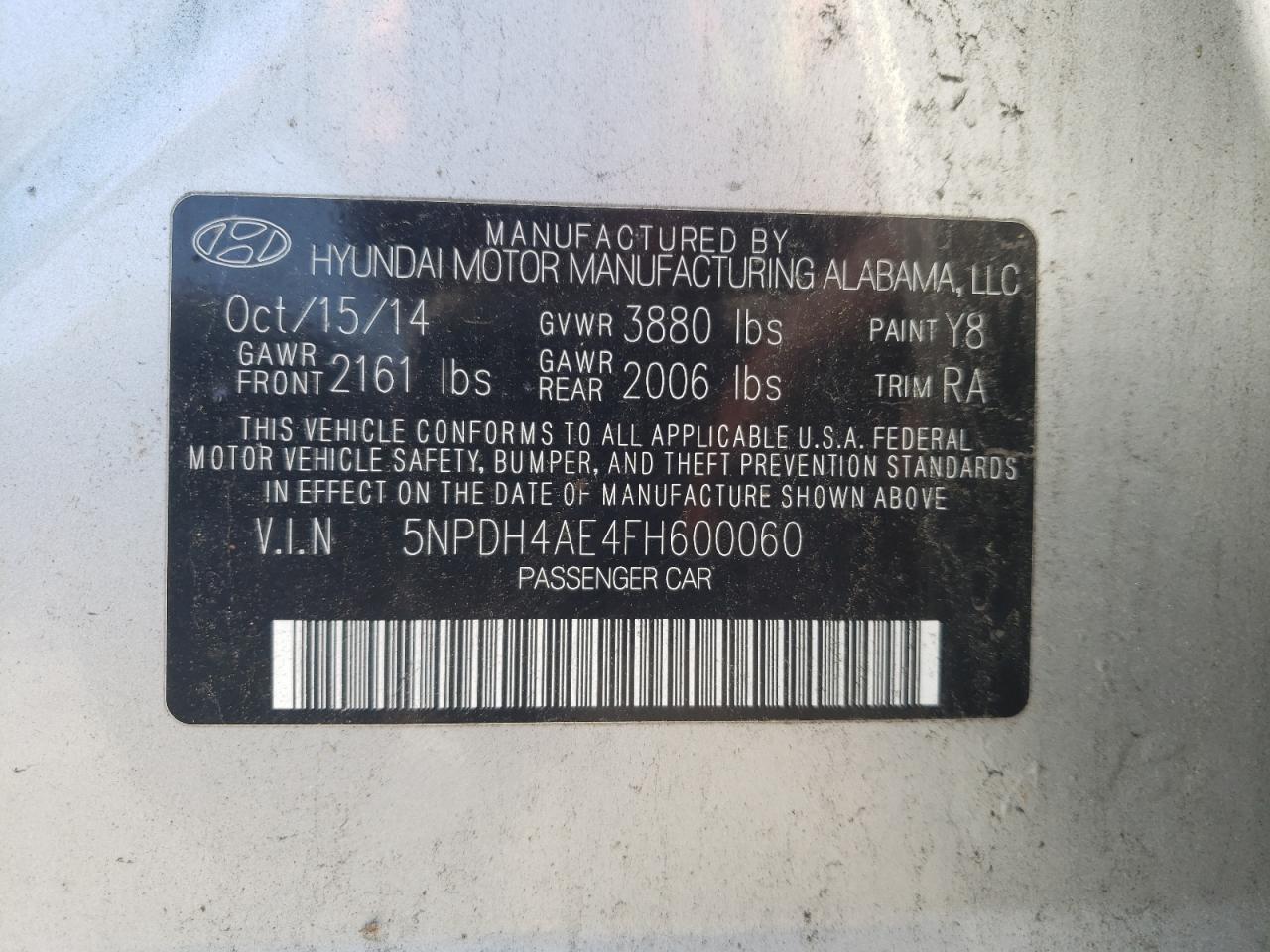 5NPDH4AE4FH600060 2015 Hyundai Elantra Se