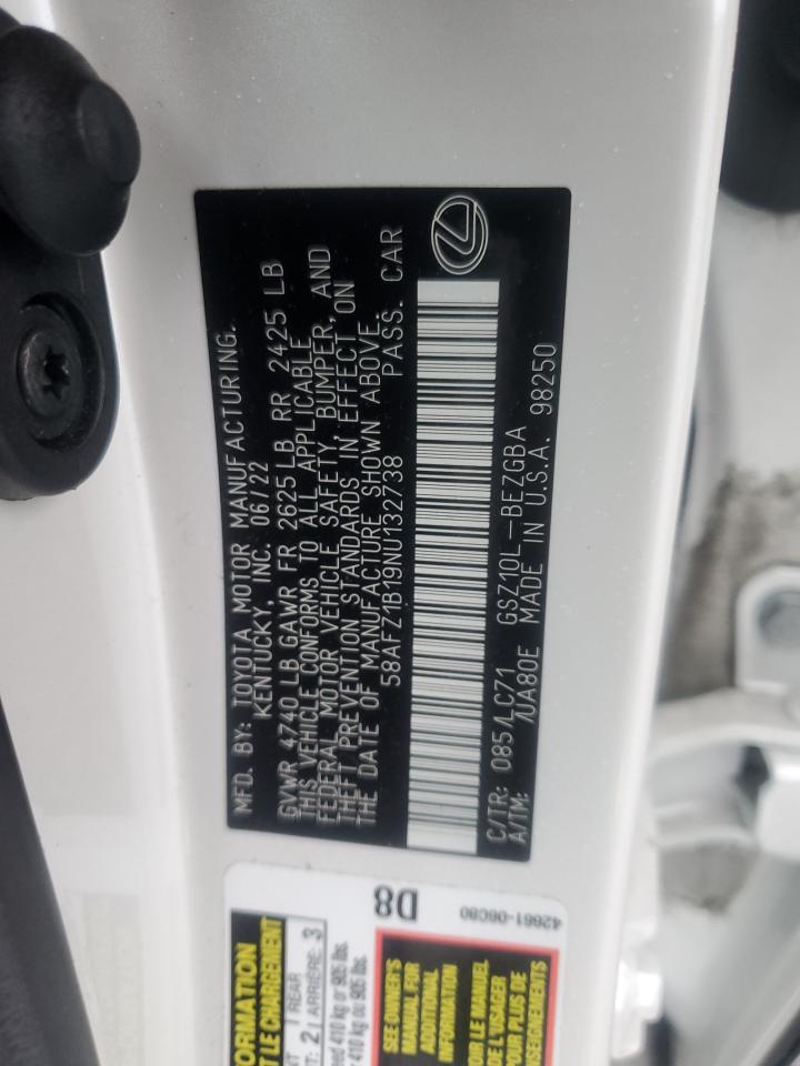 58AFZ1B19NU132738 2022 Lexus Es 350 Base