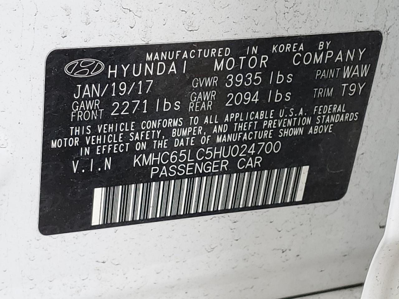 KMHC65LC5HU024700 2017 Hyundai Ioniq Blue