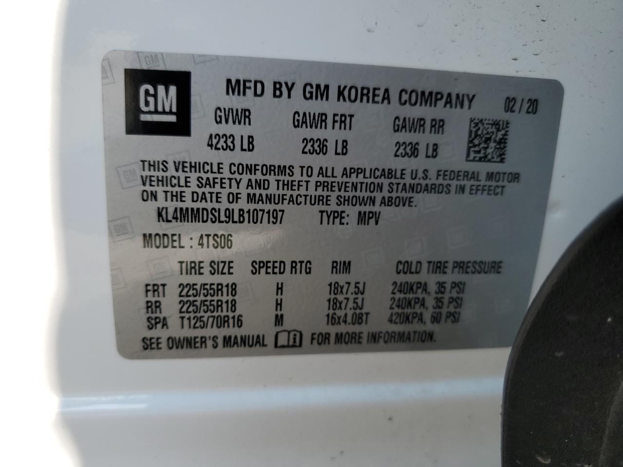 KL4MMDSL9LB107197 2020 Buick Encore Gx Select