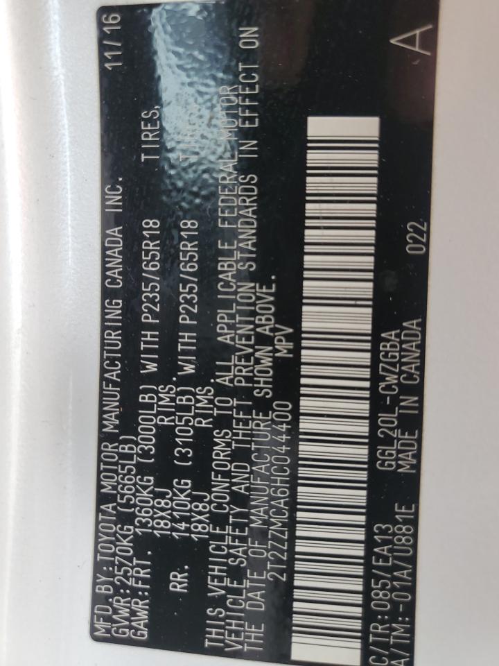 2T2ZZMCA6HC044400 2017 Lexus Rx 350 Base