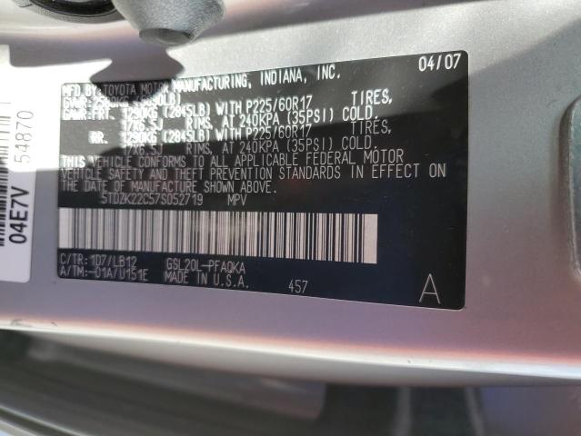 2007 Toyota Sienna Xle VIN: 5TDZK22C57S052719 Lot: 54715264