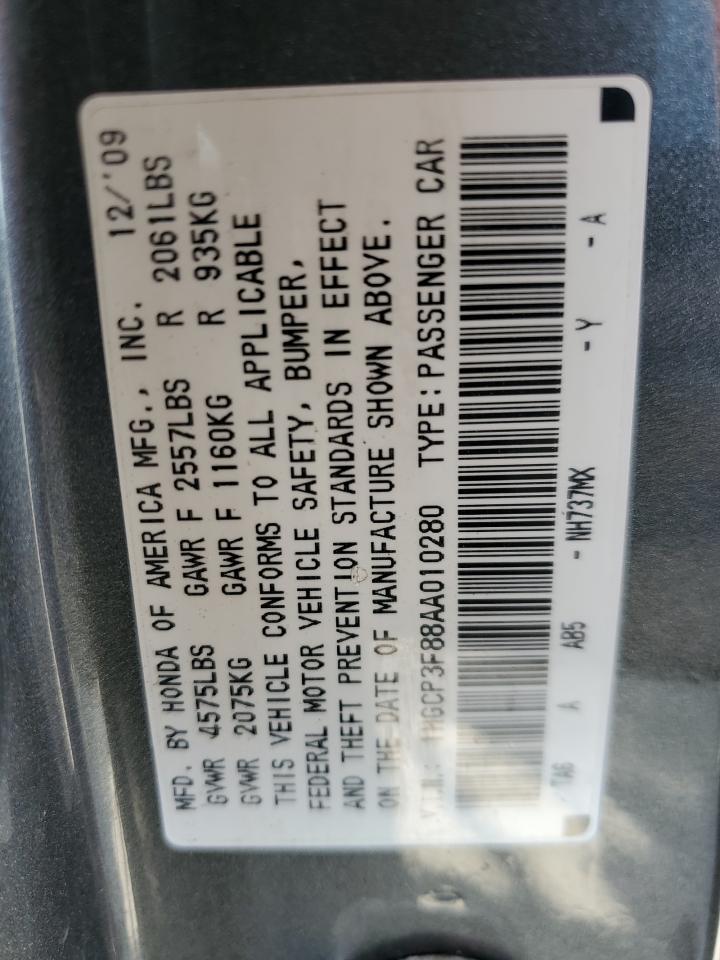 1HGCP3F88AA010280 2010 Honda Accord Exl