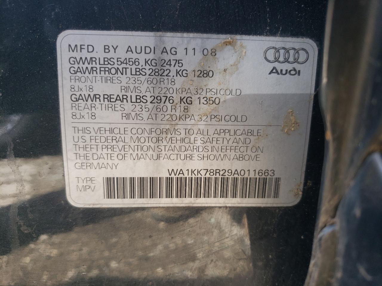 WA1KK78R29A011663 2009 Audi Q5 3.2