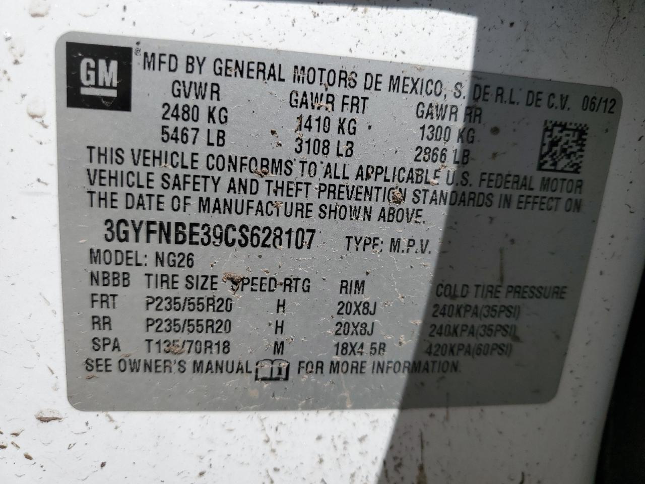 3GYFNBE39CS628107 2012 Cadillac Srx Performance Collection