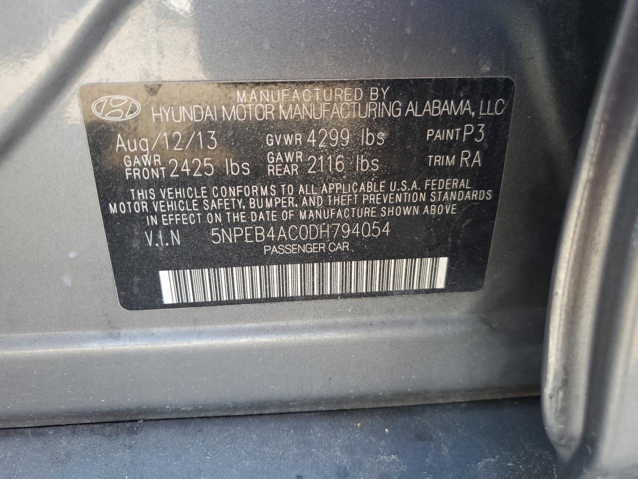 5NPEB4AC0DH794054 2013 Hyundai Sonata Gls