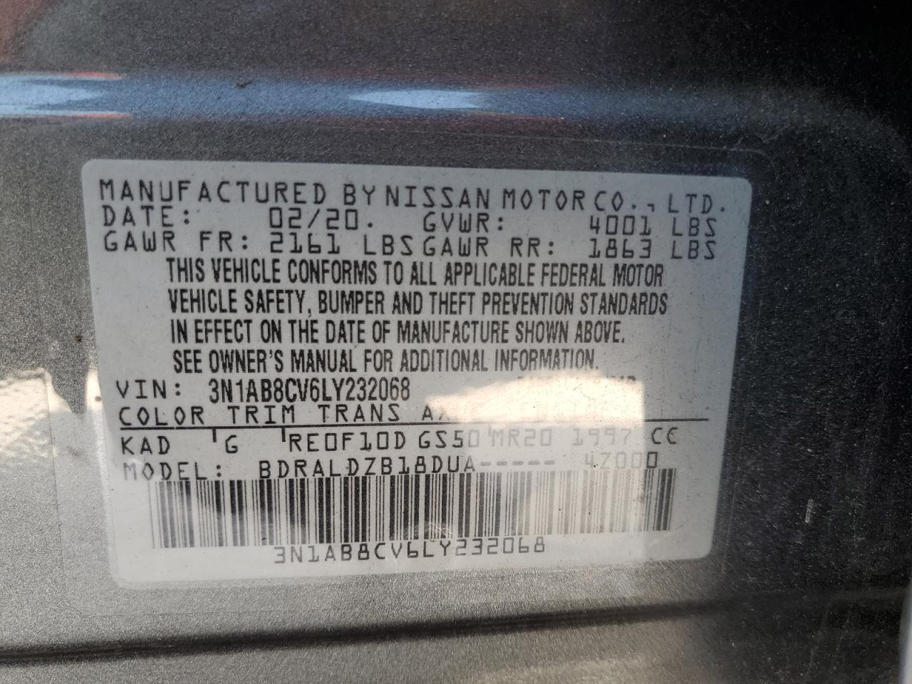 3N1AB8CV6LY232068 2020 Nissan Sentra Sv