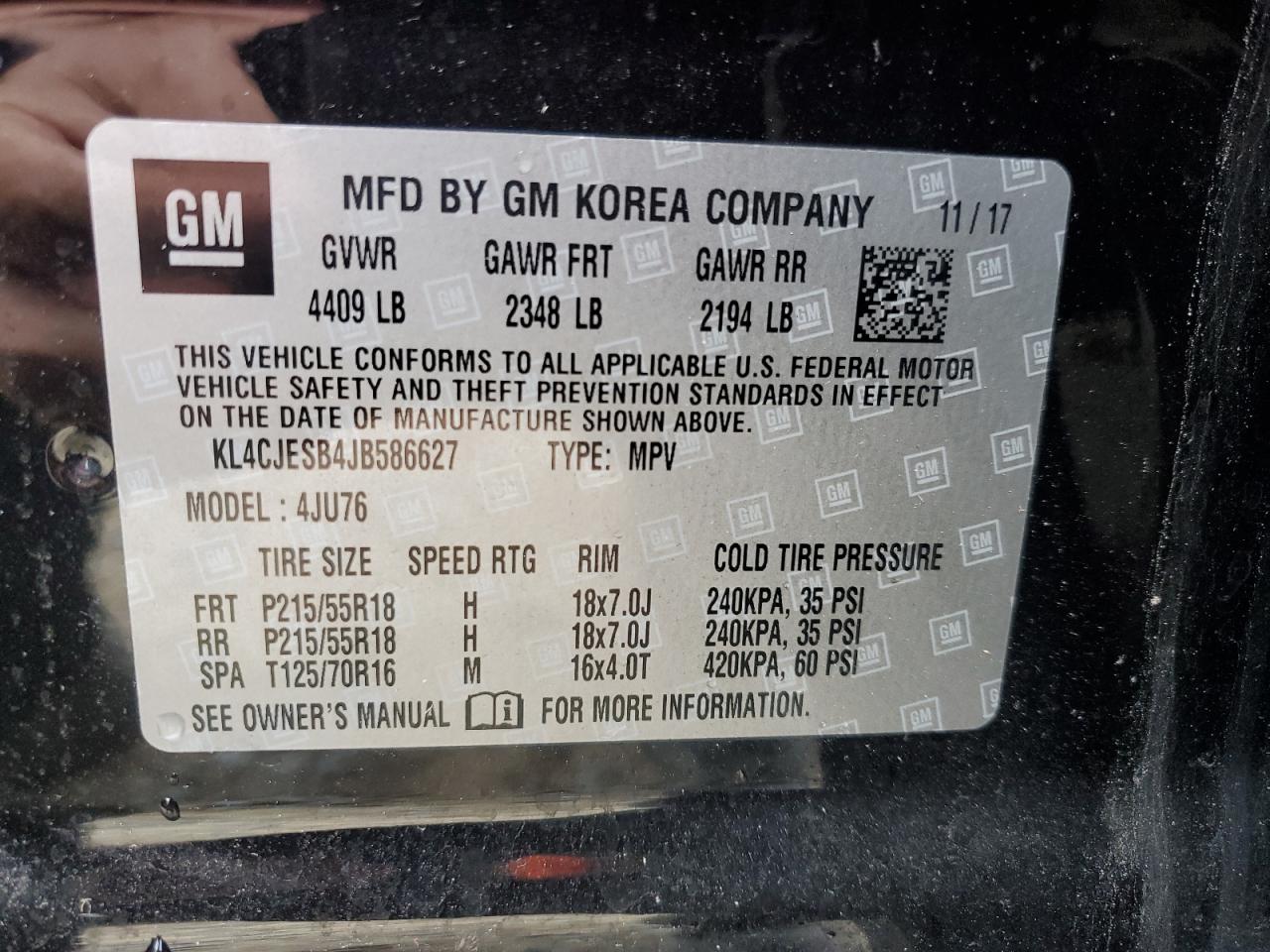 KL4CJESB4JB586627 2018 Buick Encore Preferred