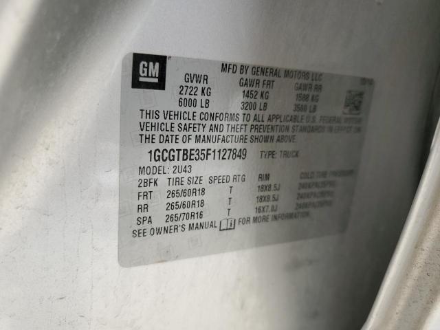 2015 Chevrolet Colorado Lt VIN: 1GCGTBE35F1127849 Lot: 54466794