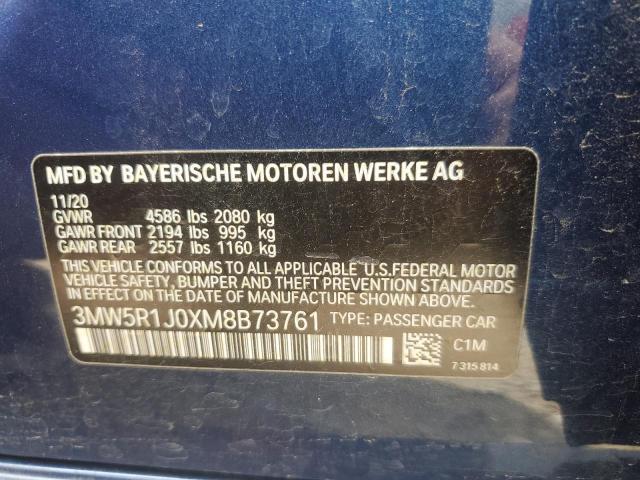 2021 BMW 330I VIN: 3MW5R1J0XM8B73761 Lot: 54768644