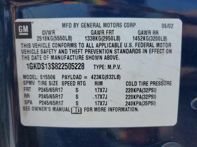 2002 GMC Envoy VIN: 1GKDS13S822505228 Lot: 55009834