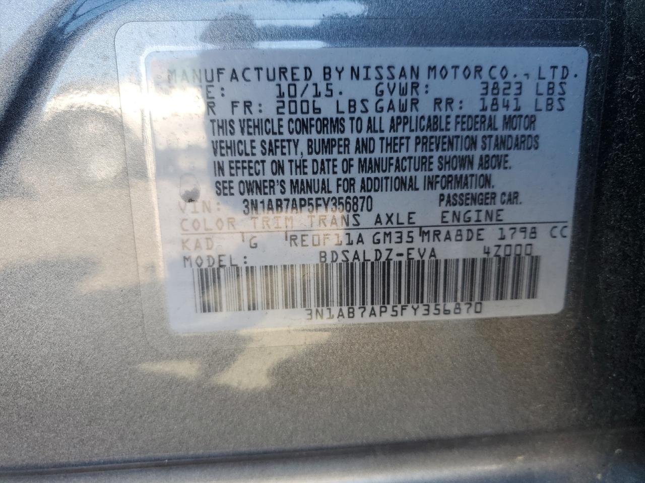 3N1AB7AP5FY356870 2015 Nissan Sentra S