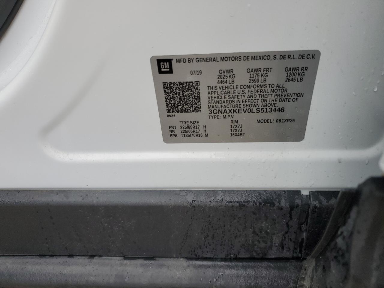 3GNAXKEV0LS513446 2020 Chevrolet Equinox Lt