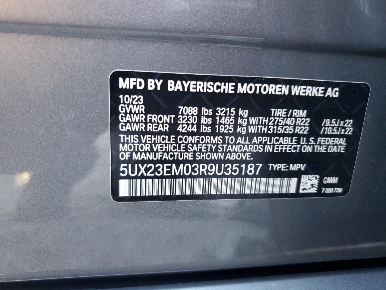 5UX23EM03R9U35187 2024 BMW X7 xDrive40I