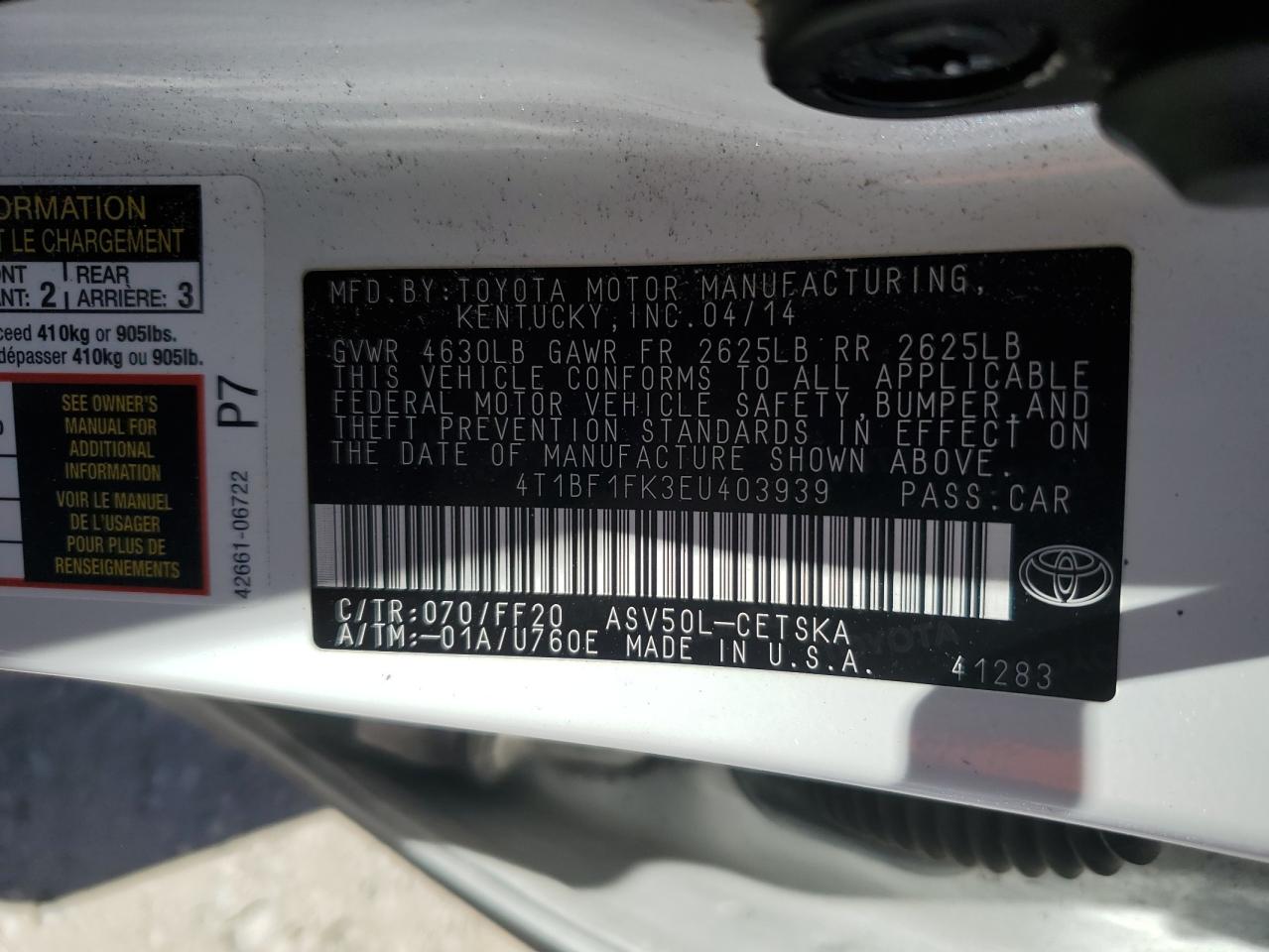 4T1BF1FK3EU403939 2014 Toyota Camry L