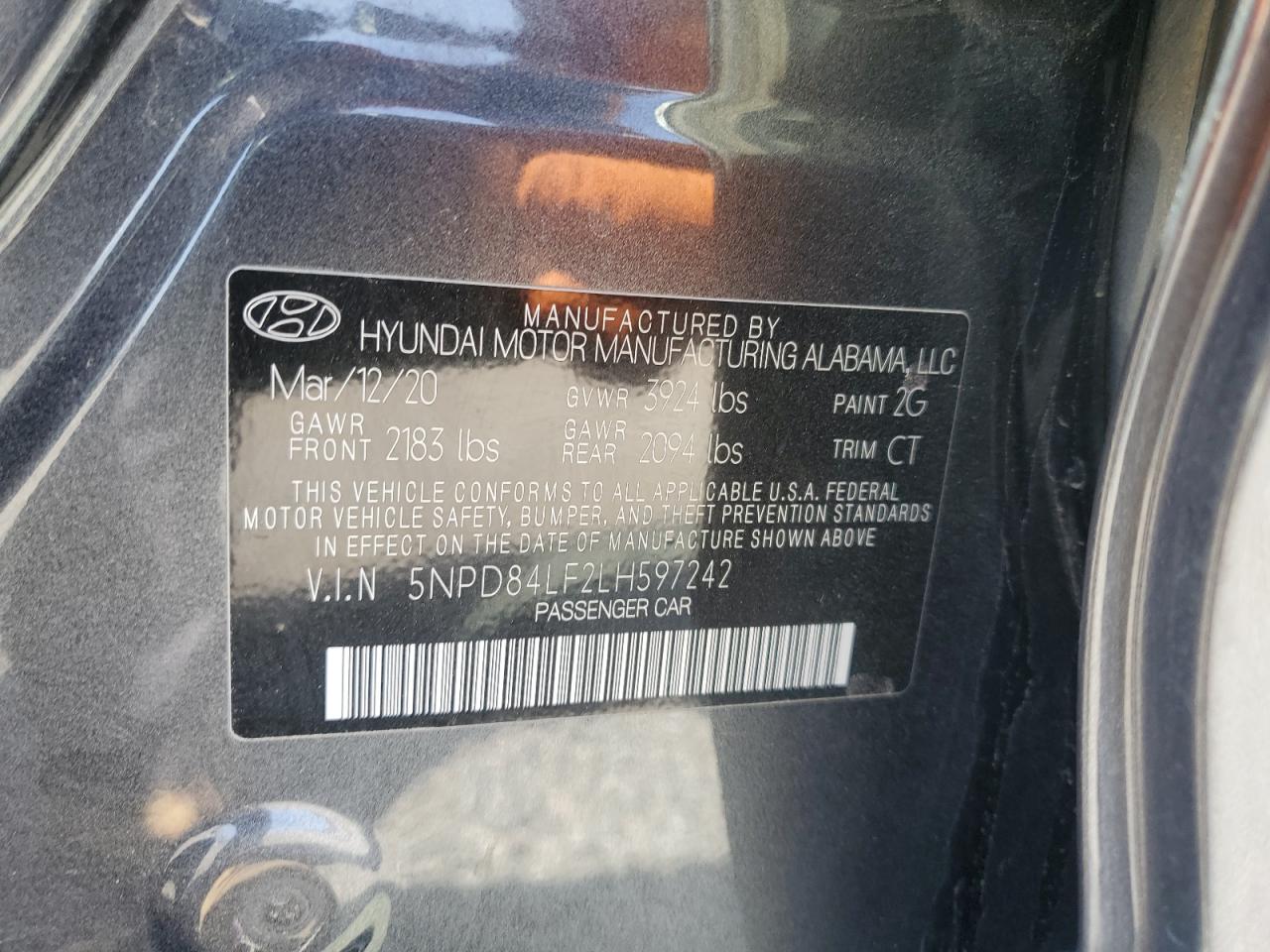 5NPD84LF2LH597242 2020 Hyundai Elantra Sel