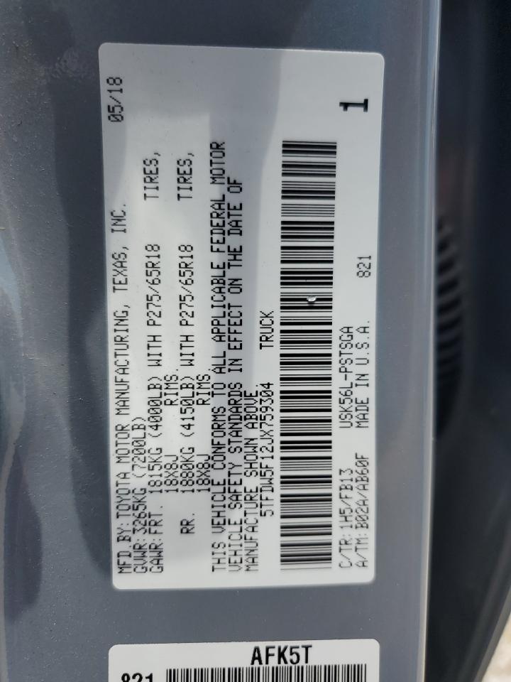 5TFDW5F12JX759304 2018 Toyota Tundra Crewmax Sr5