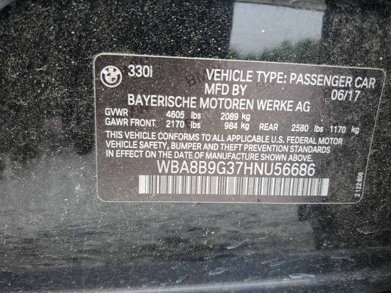 WBA8B9G37HNU56686 2017 BMW 330 I