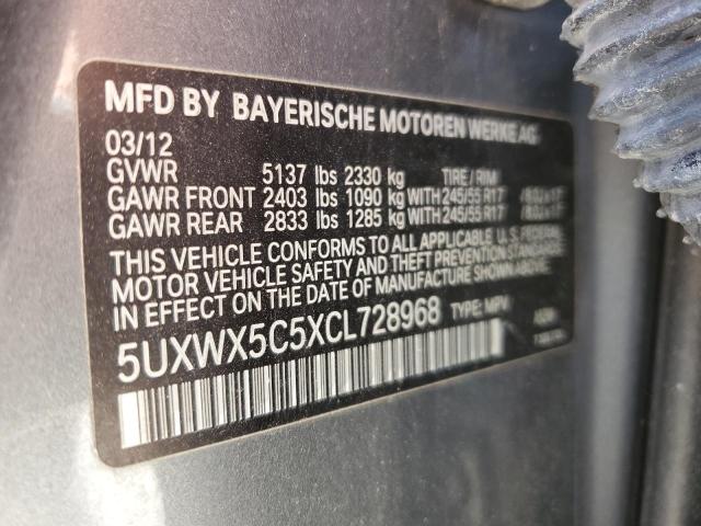 2012 BMW X3 xDrive28I VIN: 5UXWX5C5XCL728968 Lot: 55605994