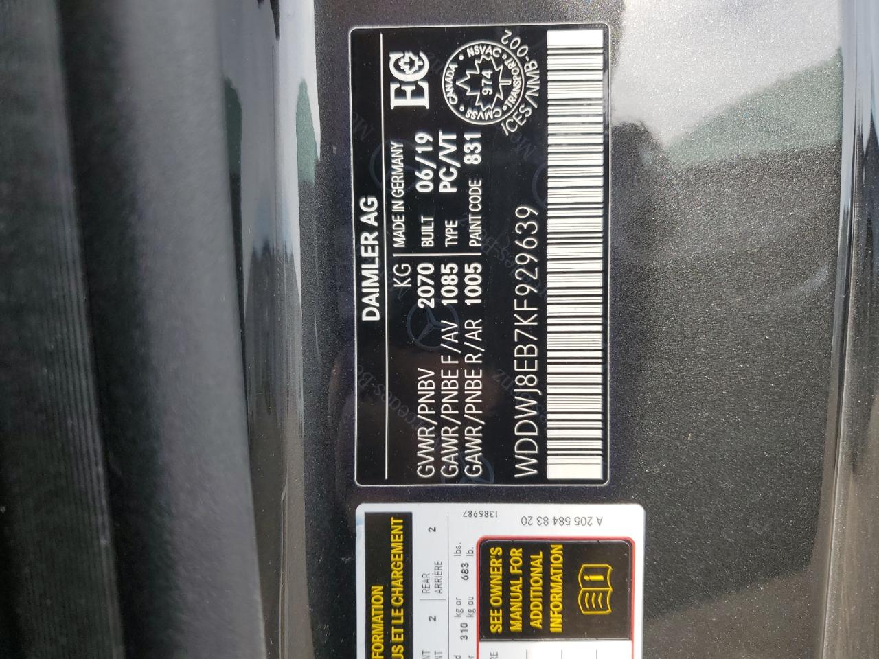 WDDWJ8EB7KF929639 2019 Mercedes-Benz C 300 4Matic