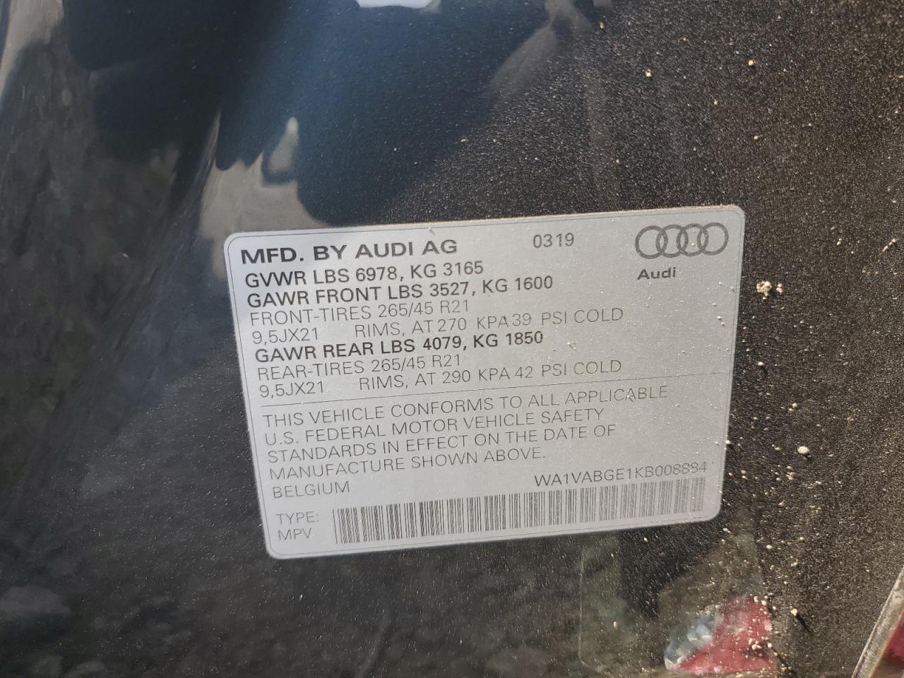 WA1VABGE1KB008884 2019 Audi E-Tron Prestige