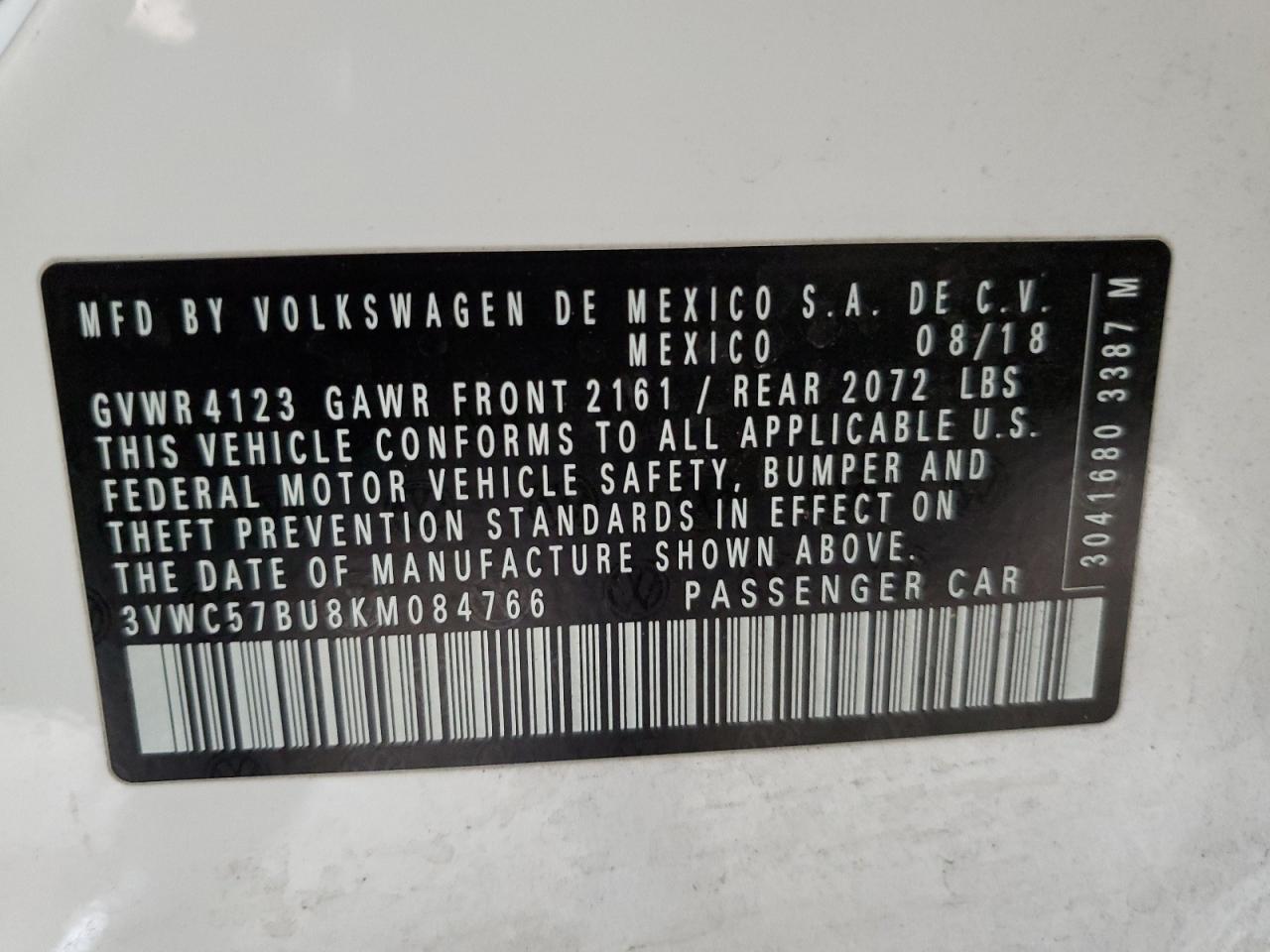 3VWC57BU8KM084766 2019 Volkswagen Jetta S