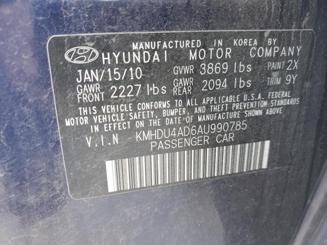 2010 Hyundai Elantra Blue VIN: KMHDU4AD6AU990785 Lot: 54120284