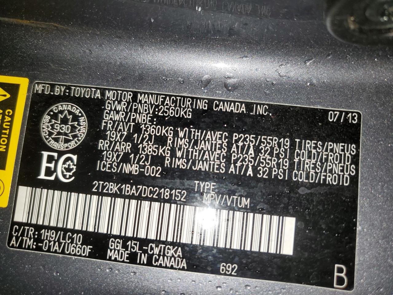 2T2BK1BA7DC218152 2013 Lexus Rx 350 Base