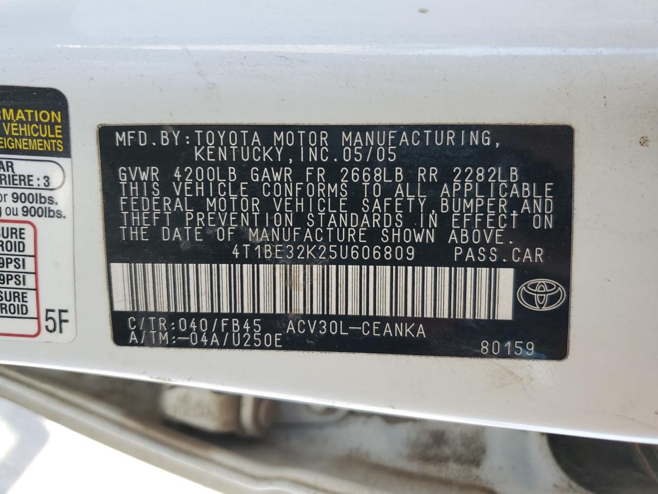 4T1BE32K25U606809 2005 Toyota Camry Le