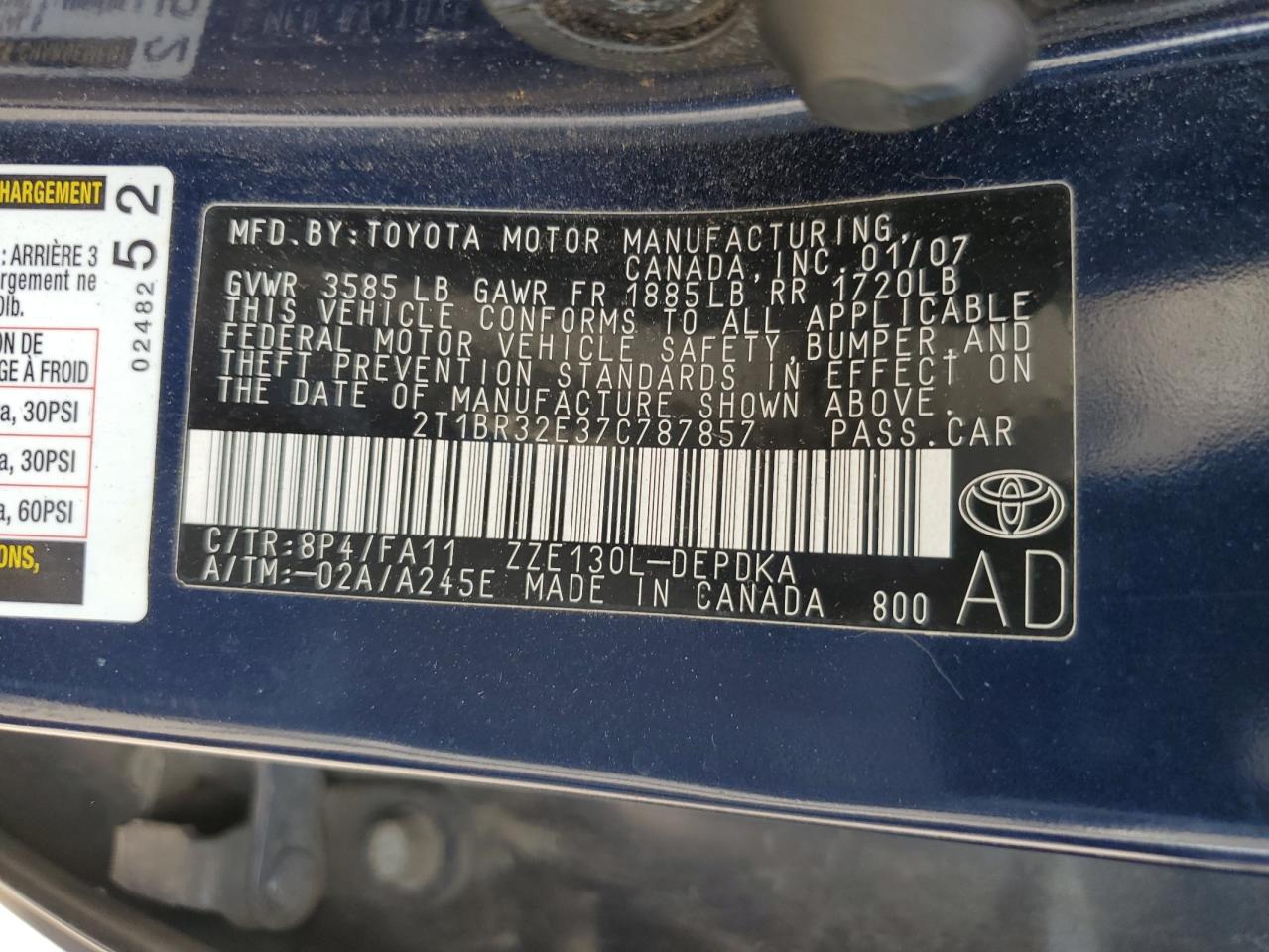 2T1BR32E37C787857 2007 Toyota Corolla Ce