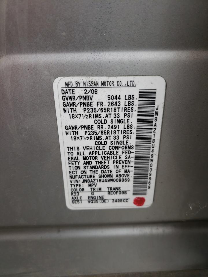 JN8AZ18U49W009869 2009 Nissan Murano S