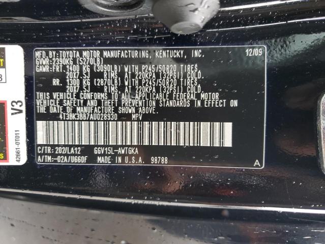 2010 Toyota Venza VIN: 4T3BK3BB7AU028930 Lot: 54898604