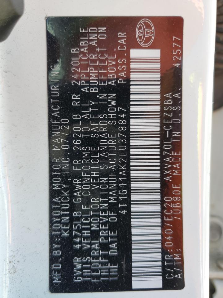 4T1G11AK2LU378847 2020 Toyota Camry Se